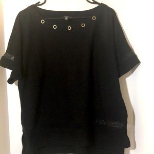 Jones New York top size L short sleeves black mesh office classic minima…